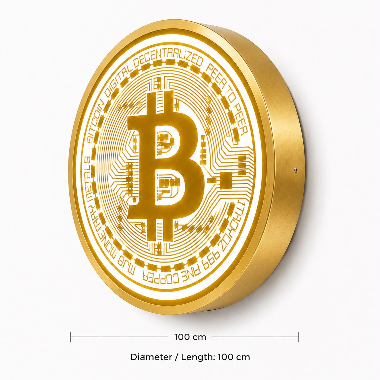 Bitcoin LED Wall Light Sign – Gold Metal Frame – 100 cm thumb 2