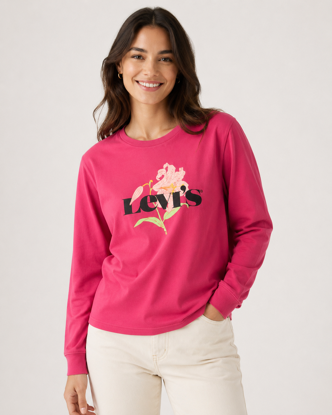 Levi's Girls Pink Floral Logo Long Sleeve Top thumb 2