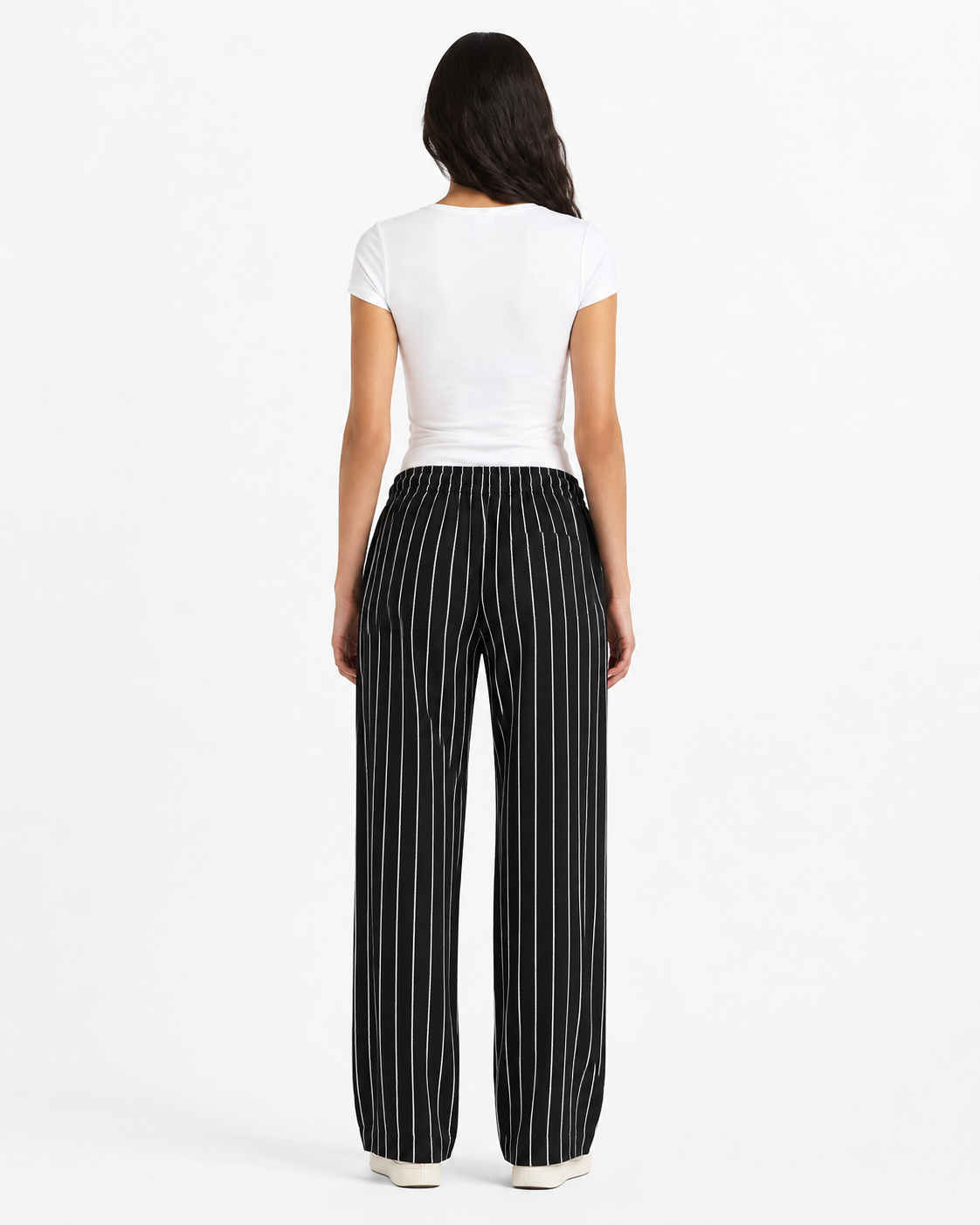 Women's Black Striped Wide-Leg Pants thumb 2