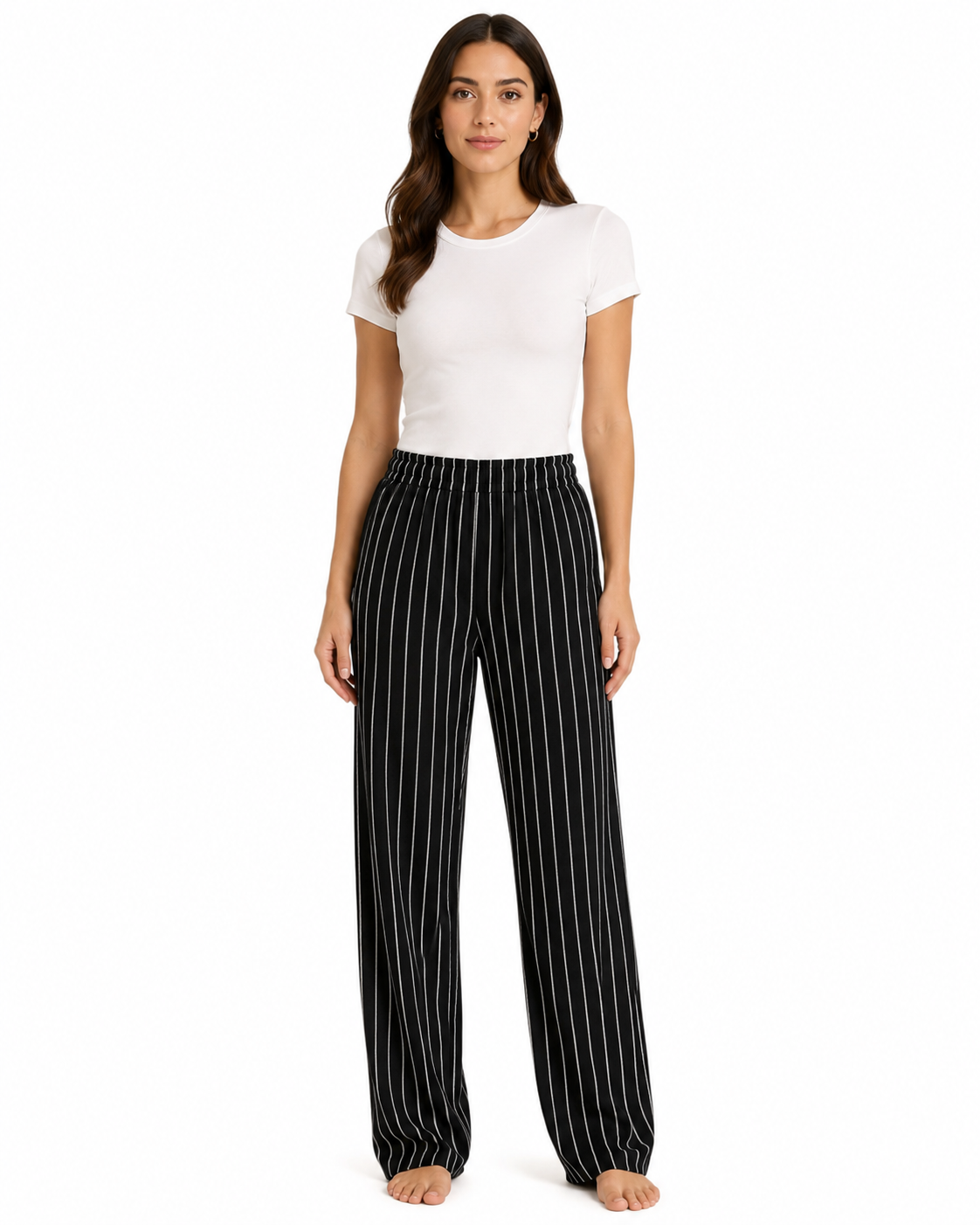 Women's Black Striped Wide-Leg Pants thumb 3