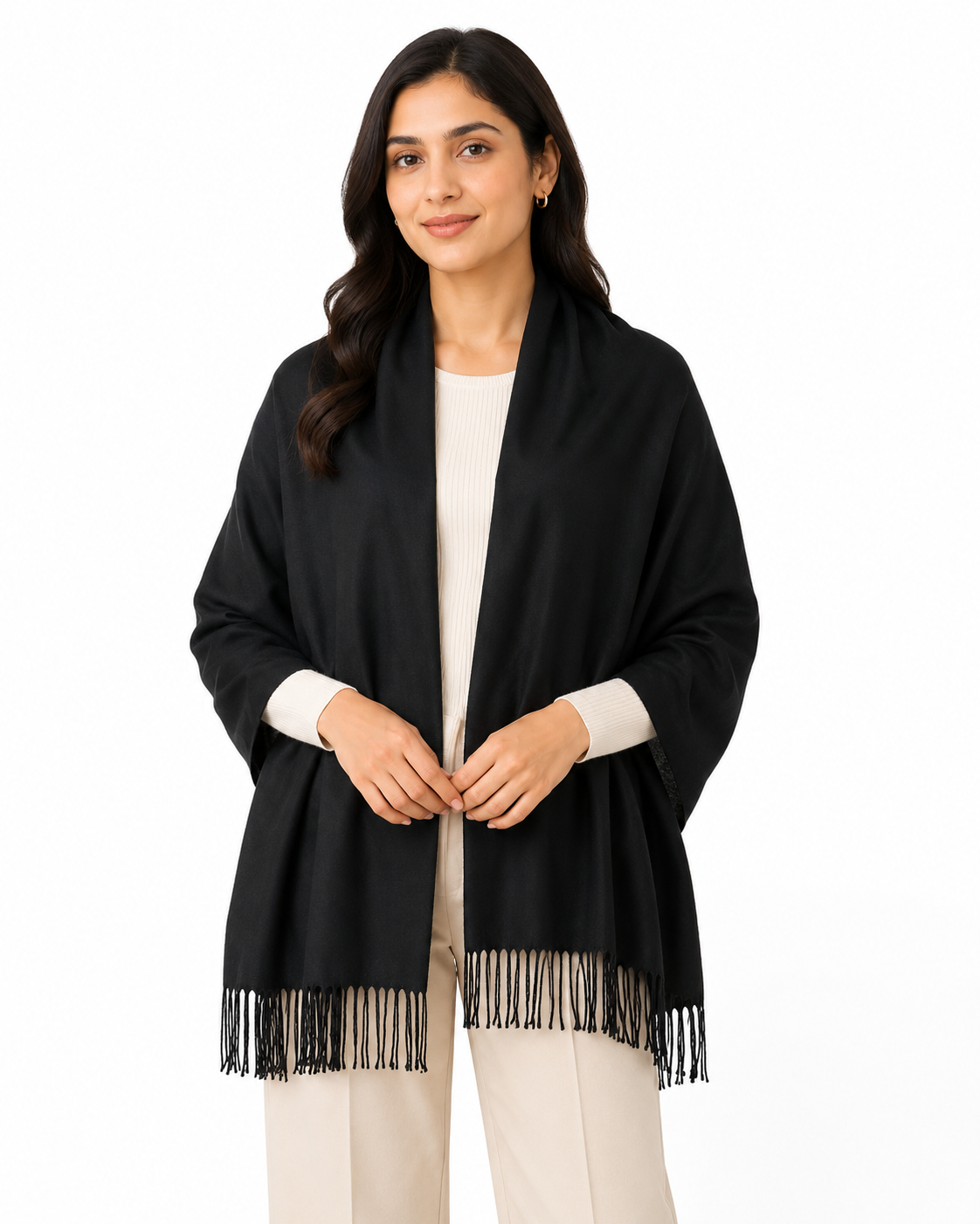 Black Fringed Shawl Scarf thumb 2