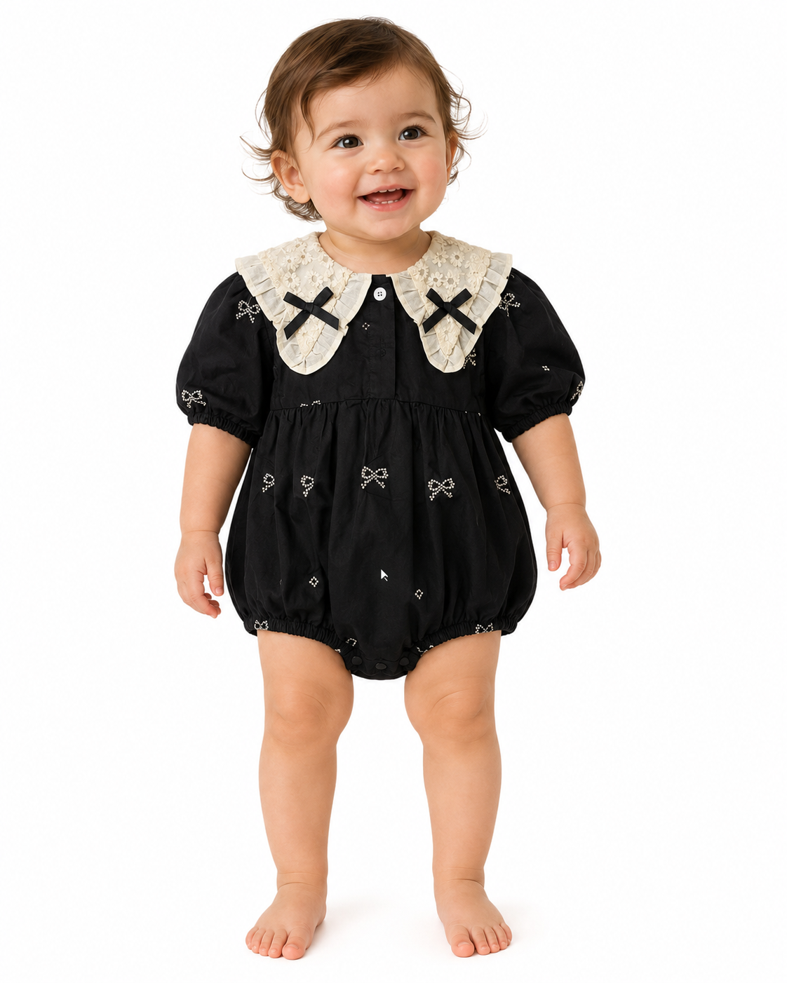 Baby Girl Black Bow Embroidered Romper thumb 2