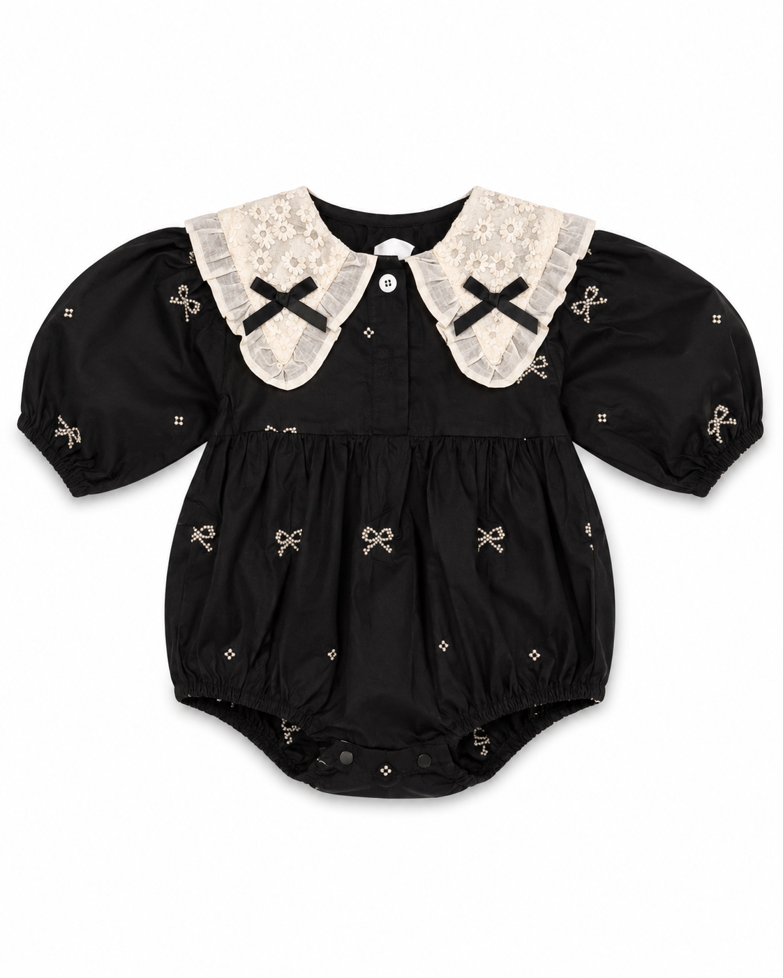 Baby Girl Black Bow Embroidered Romper