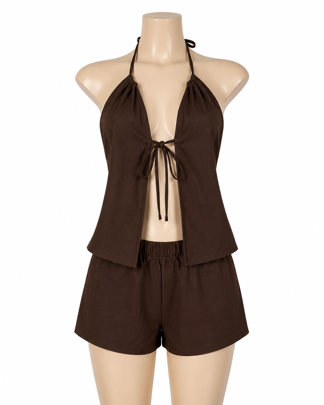 Women’s Brown Halter Top & Shorts Set thumb 3