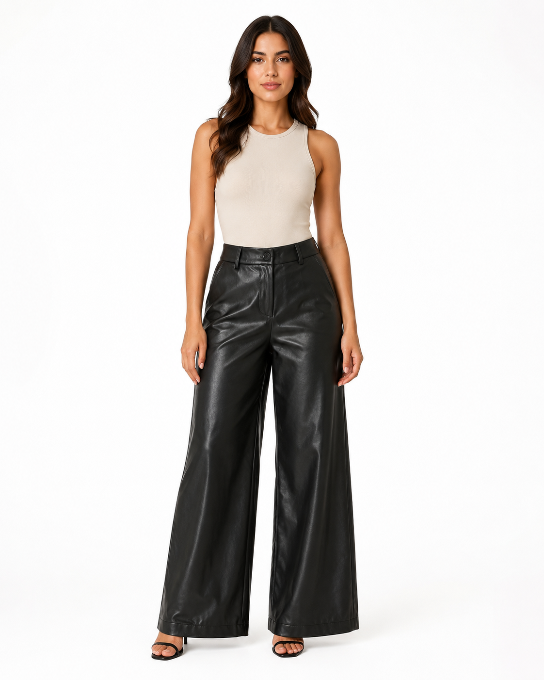 Women’s Black Faux Leather Wide-Leg Pants thumb 2