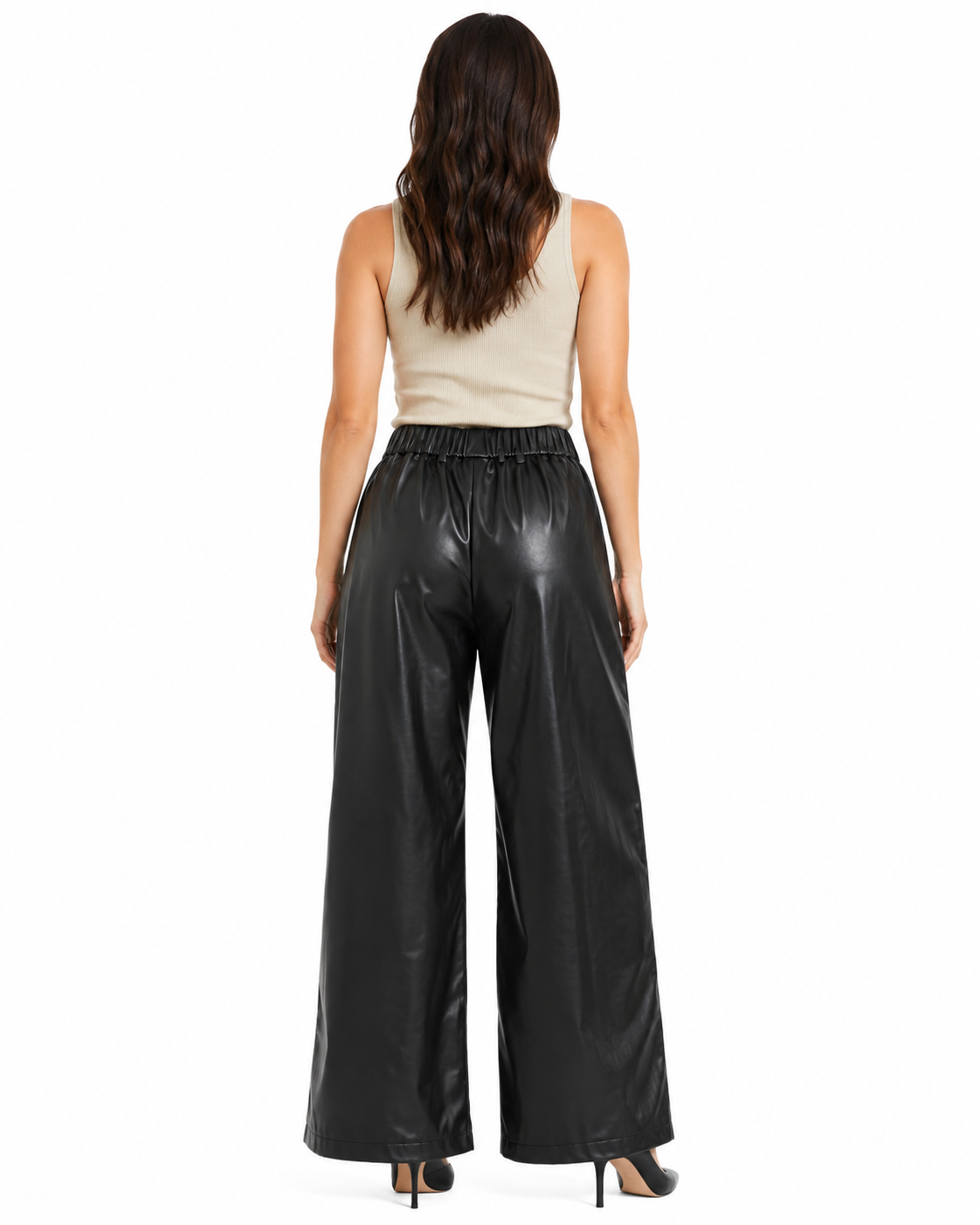 Women’s Black Faux Leather Wide-Leg Pants thumb 3