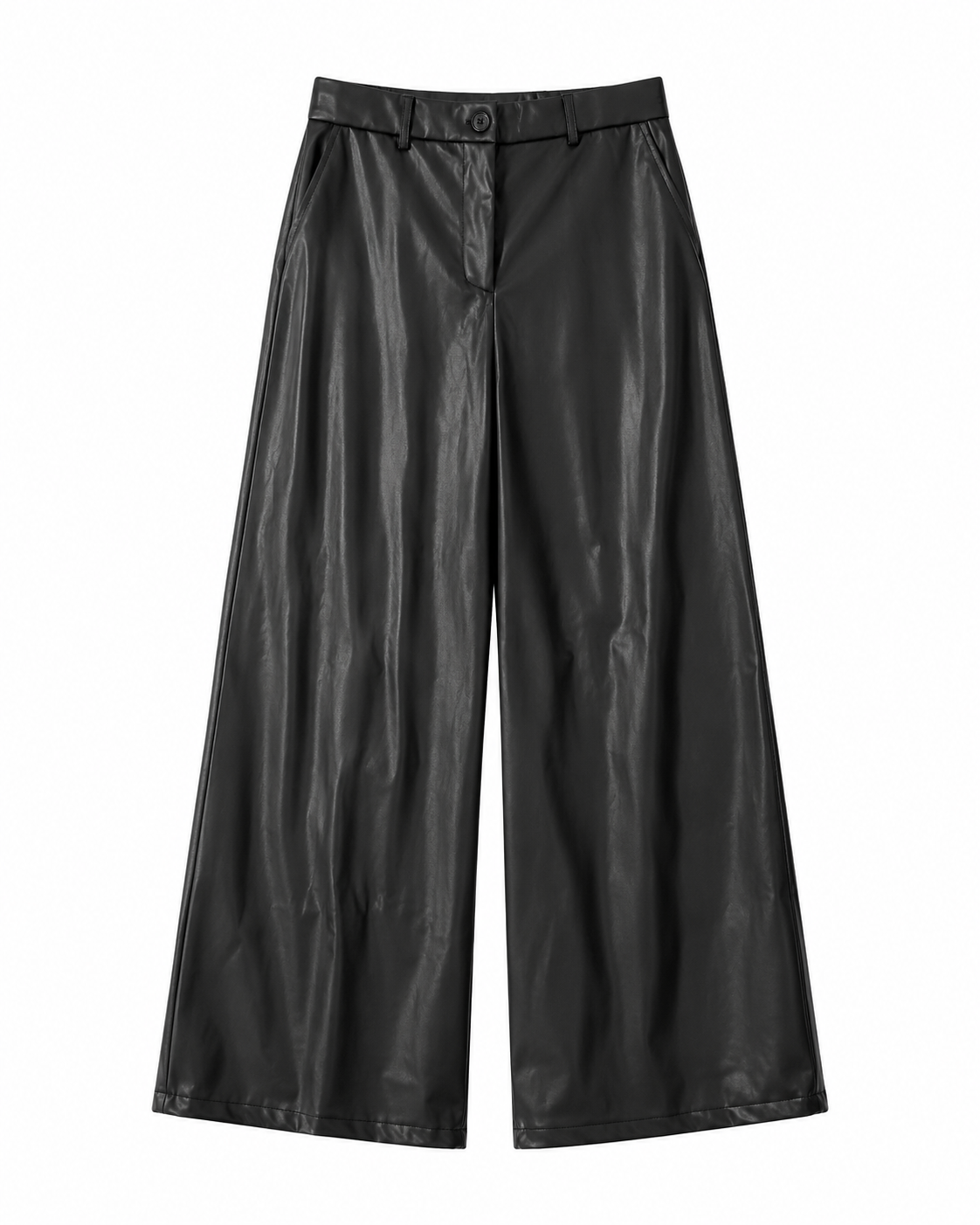 Women’s Black Faux Leather Wide-Leg Pants