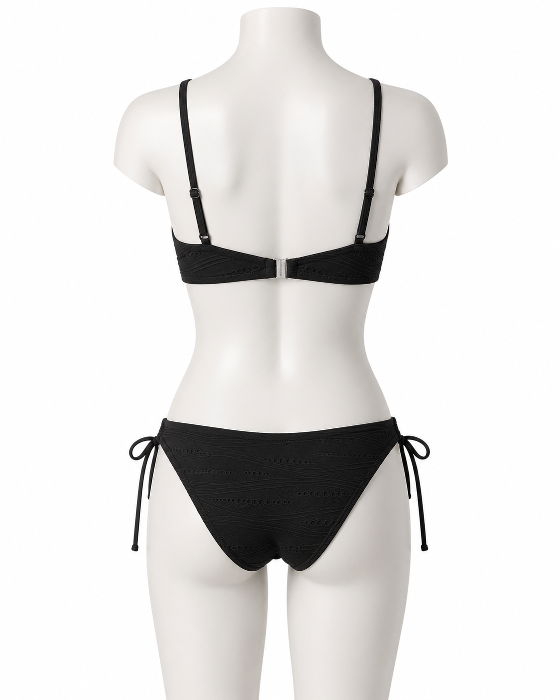 Black Textured Underwire Bikini Set with Side Tie Bottom thumb 3
