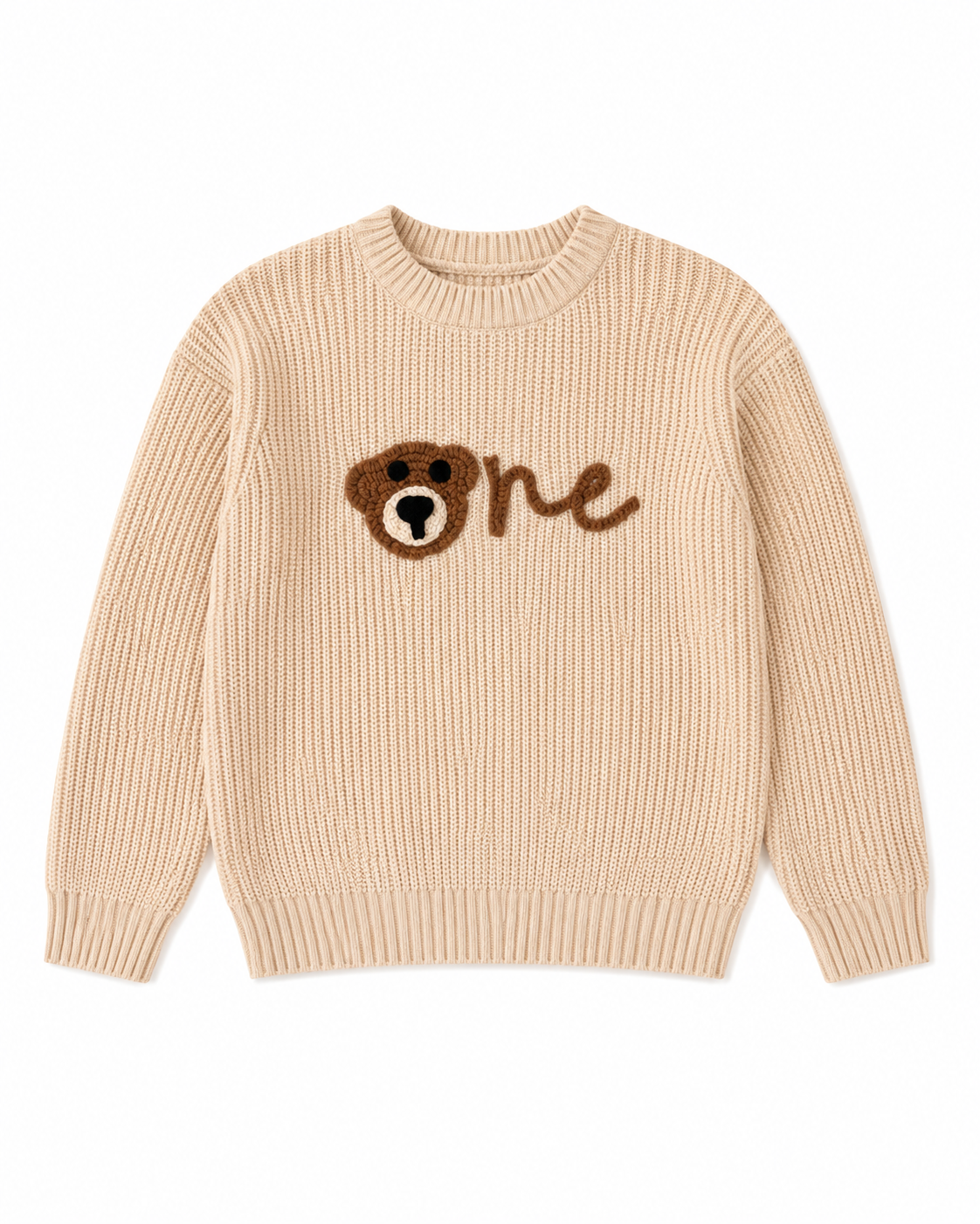 Kids Beige Teddy Bear Knit Sweater