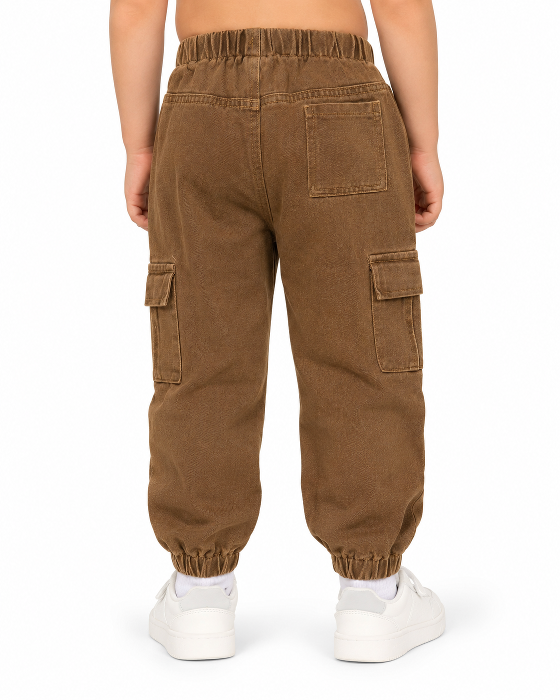 Kids Brown Denim Cargo Jogger Pants thumb 3