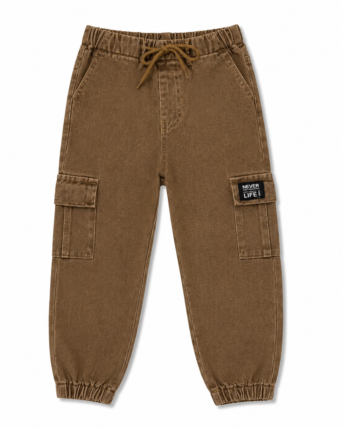 Kids Brown Denim Cargo Jogger Pants