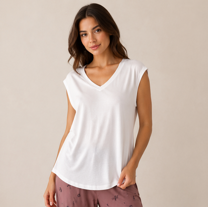 Women’s White V-Neck Cap Sleeve T-Shirt thumb 2
