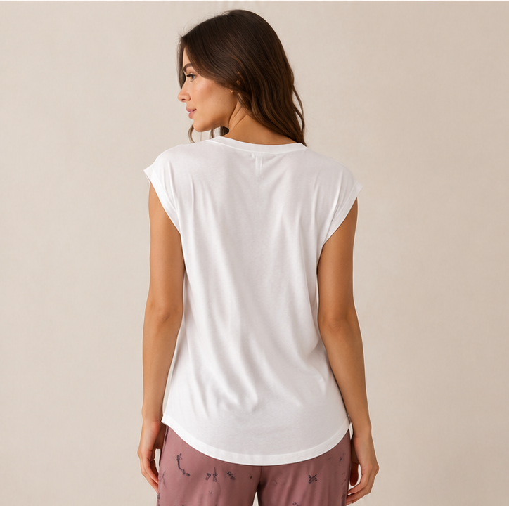 Women’s White V-Neck Cap Sleeve T-Shirt thumb 3