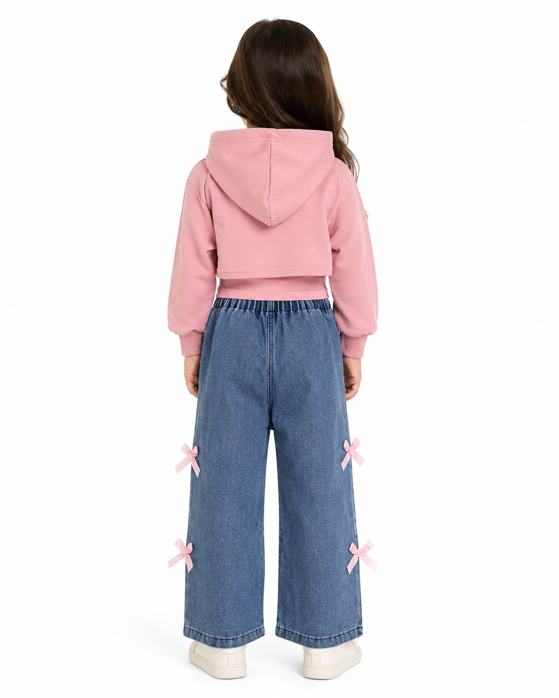 Girls 3-Piece Pink Bow Hoodie Top & Denim Pants Set thumb 3