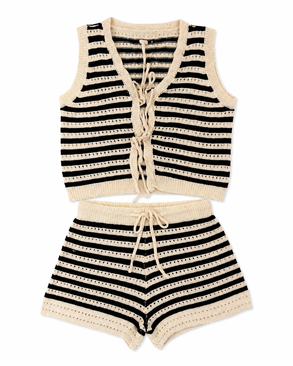 Striped Crochet Knit Vest & Shorts Set