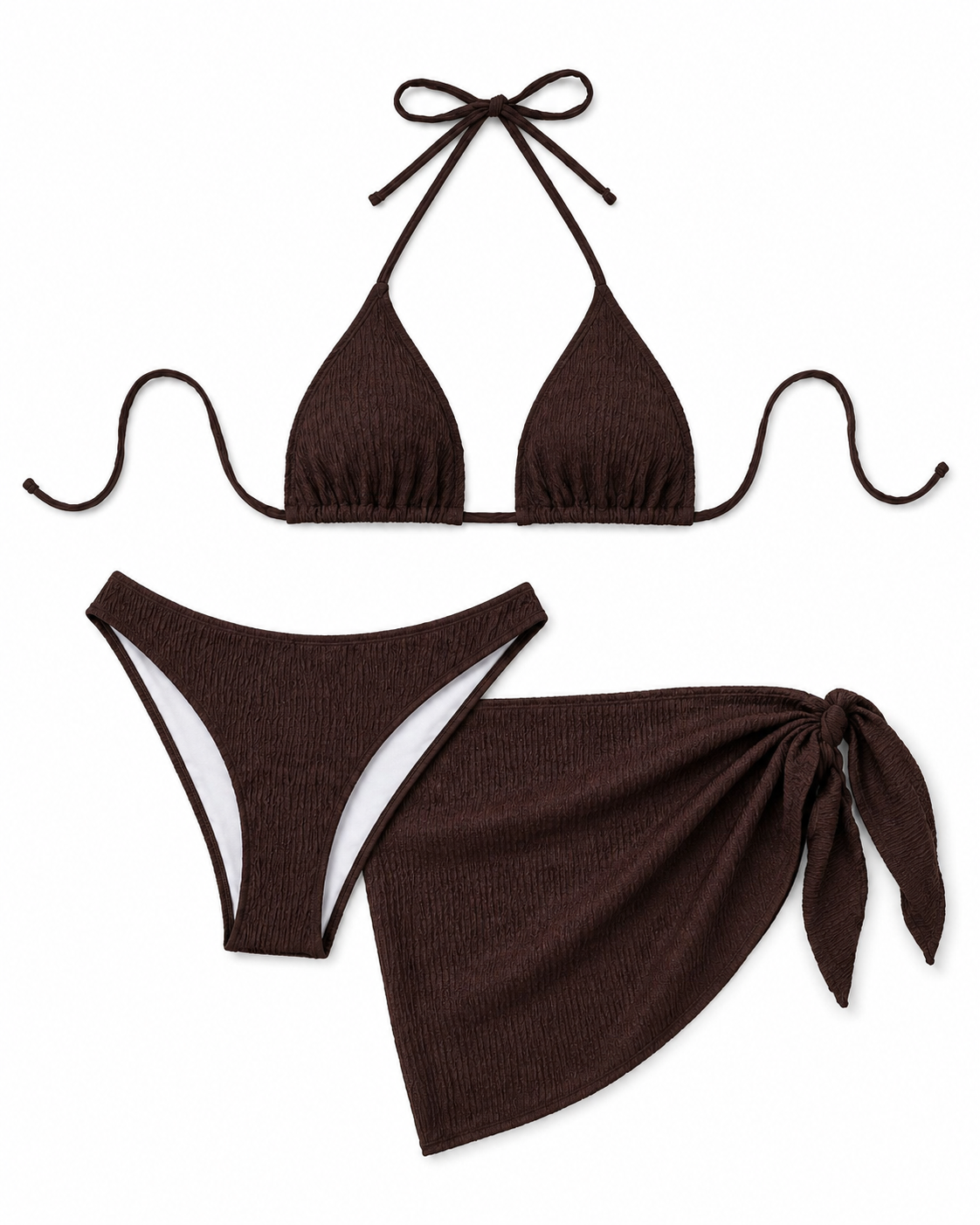 Swim 3-Piece Halter Bikini Set with Cover-Up Skirt
