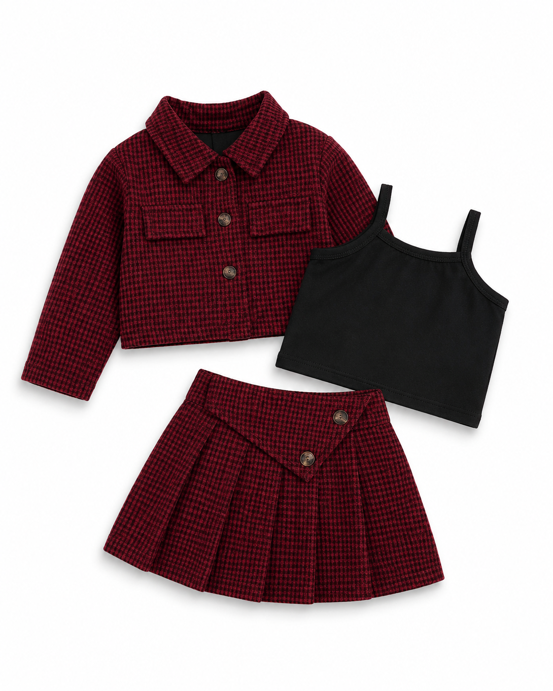 Girls 3-Piece Houndstooth Skirt Set