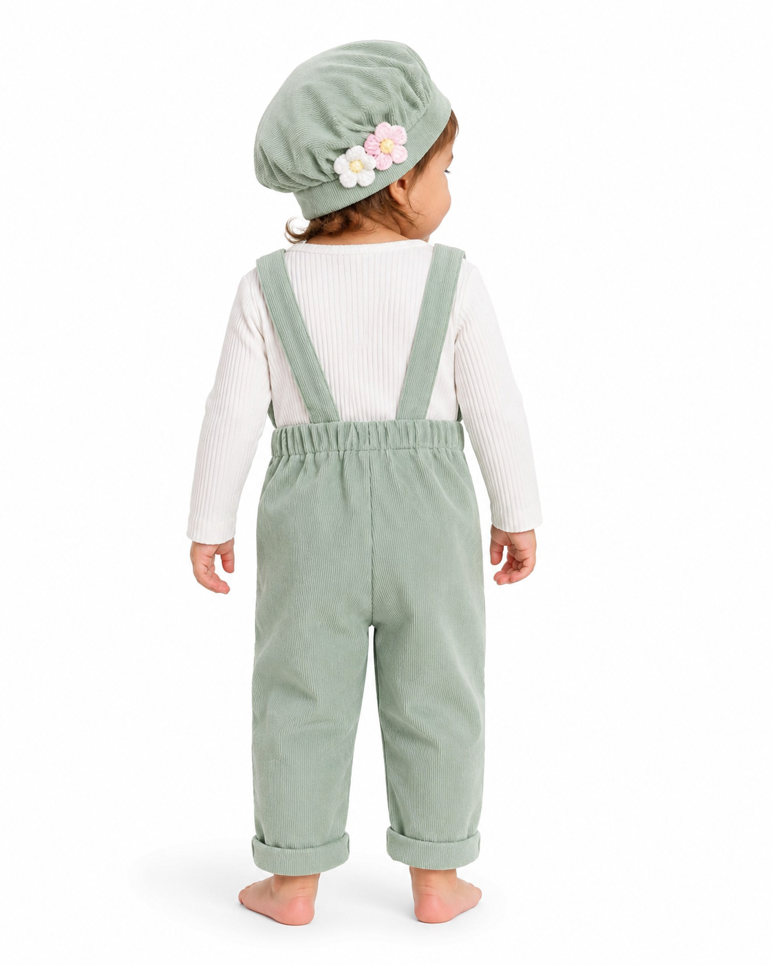 Baby Girls Floral Corduroy Overall Set with Hat thumb 3