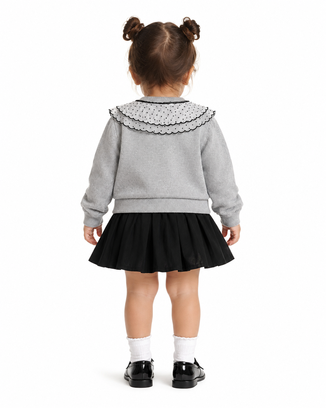 Girls 2-Piece Lace Collar Cardigan & Pleated Skirt Set thumb 3