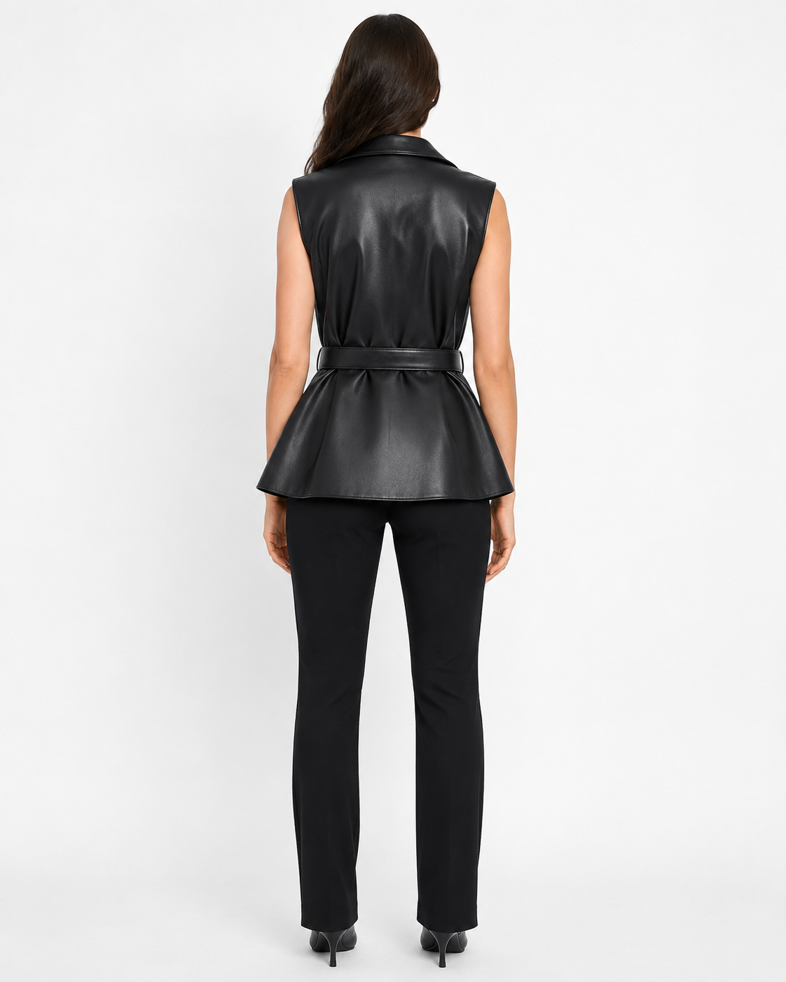 Women’s Sleeveless Faux Leather Belted Vest thumb 3