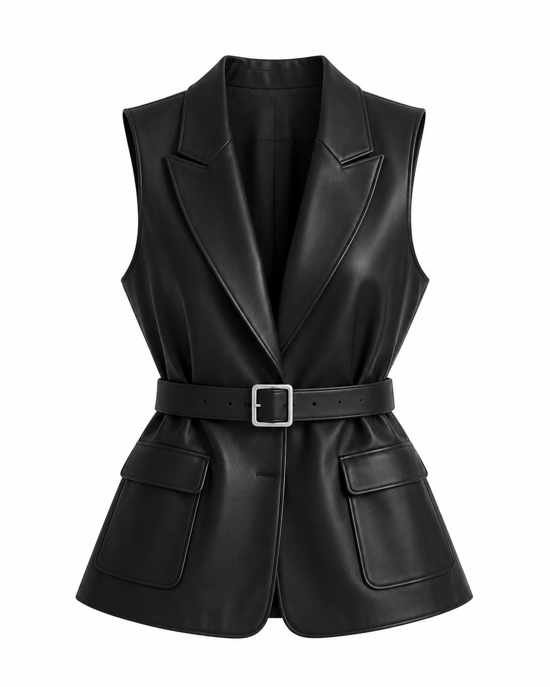 Women’s Sleeveless Faux Leather Belted Vest