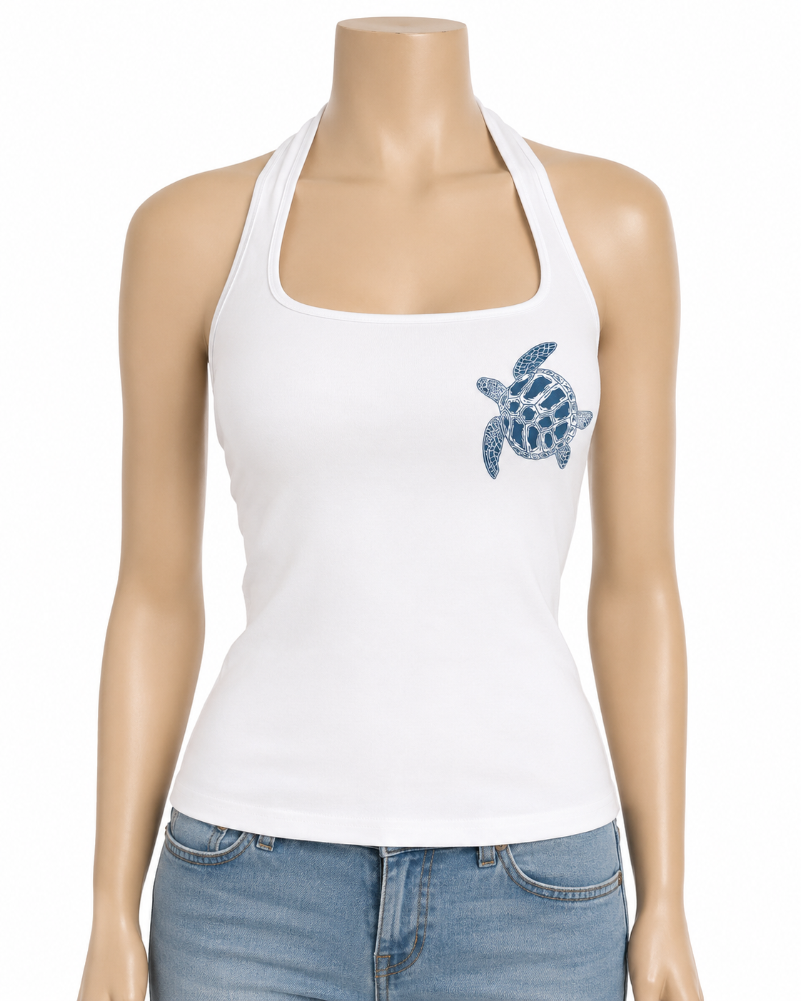 Women’s White Turtle Print Halter Tank Top thumb 2