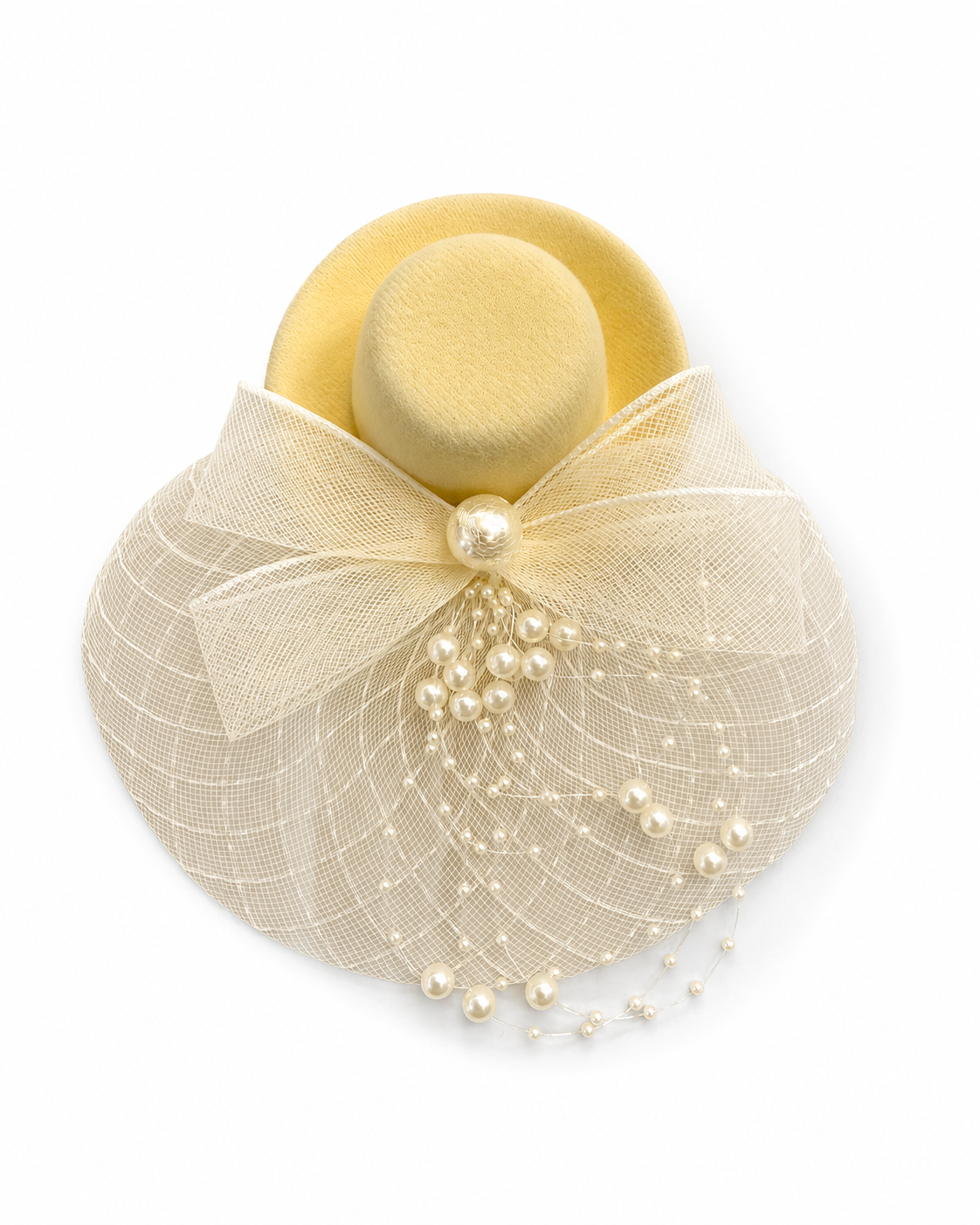 Baby Beige Pearl Decor Mesh Hat