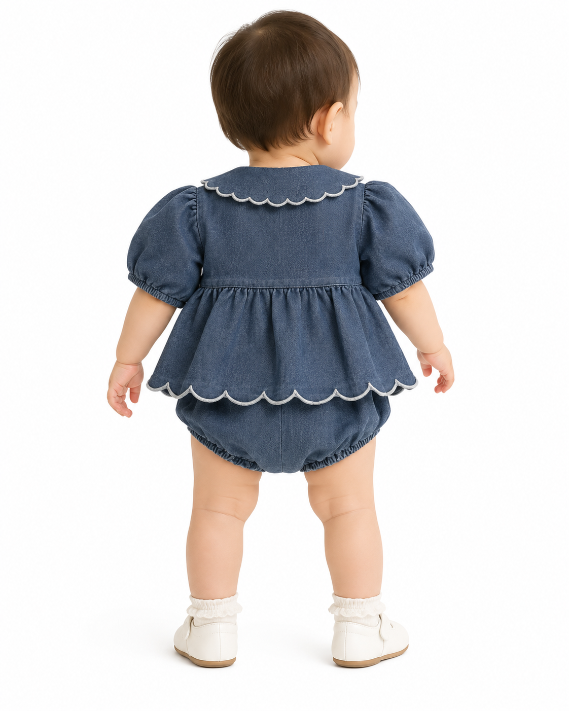 Baby Girls Blue Denim Scallop Romper thumb 3