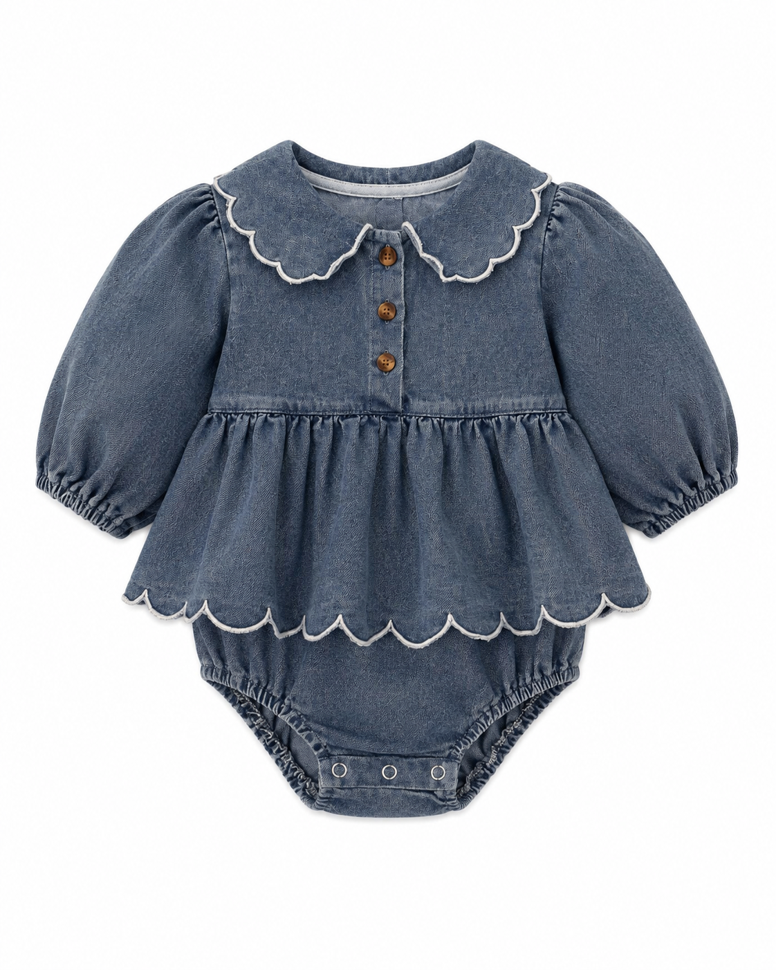 Baby Girls Blue Denim Scallop Romper