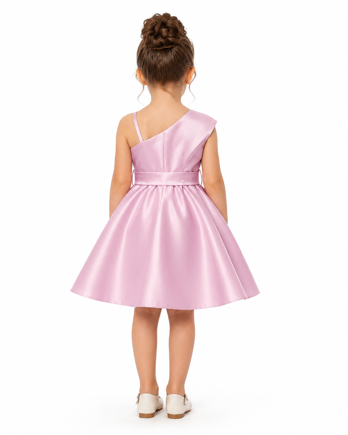 Baby Girl Pink Satin Asymmetrical Dress With Waist Belt thumb 3