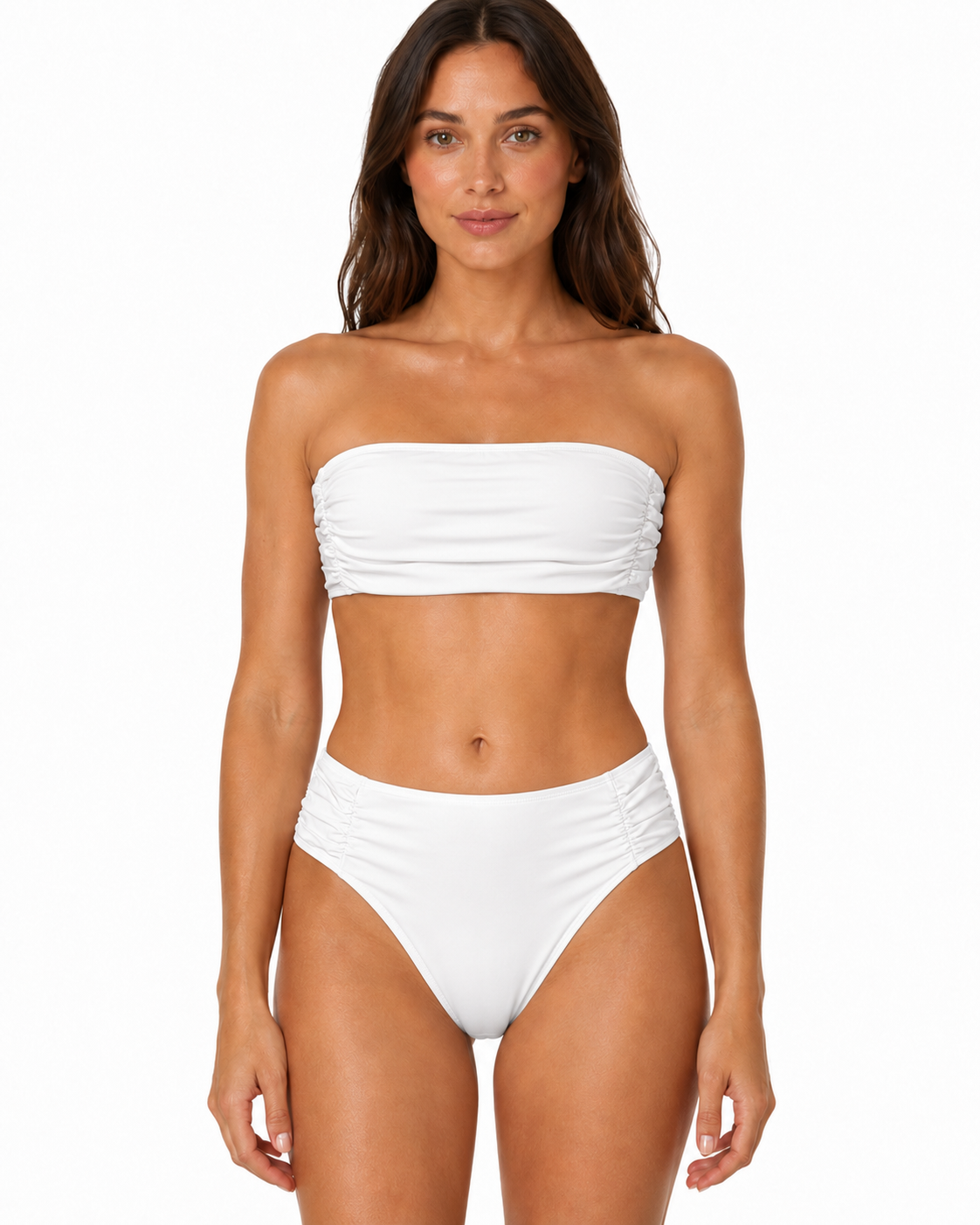 Women’s White Ruched Bandeau Bikini Set thumb 2