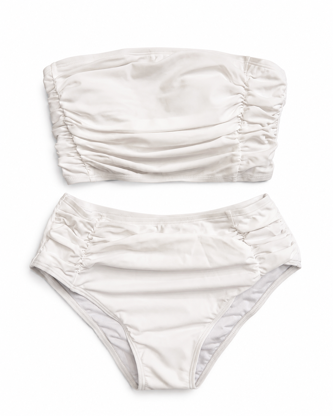 Women’s White Ruched Bandeau Bikini Set