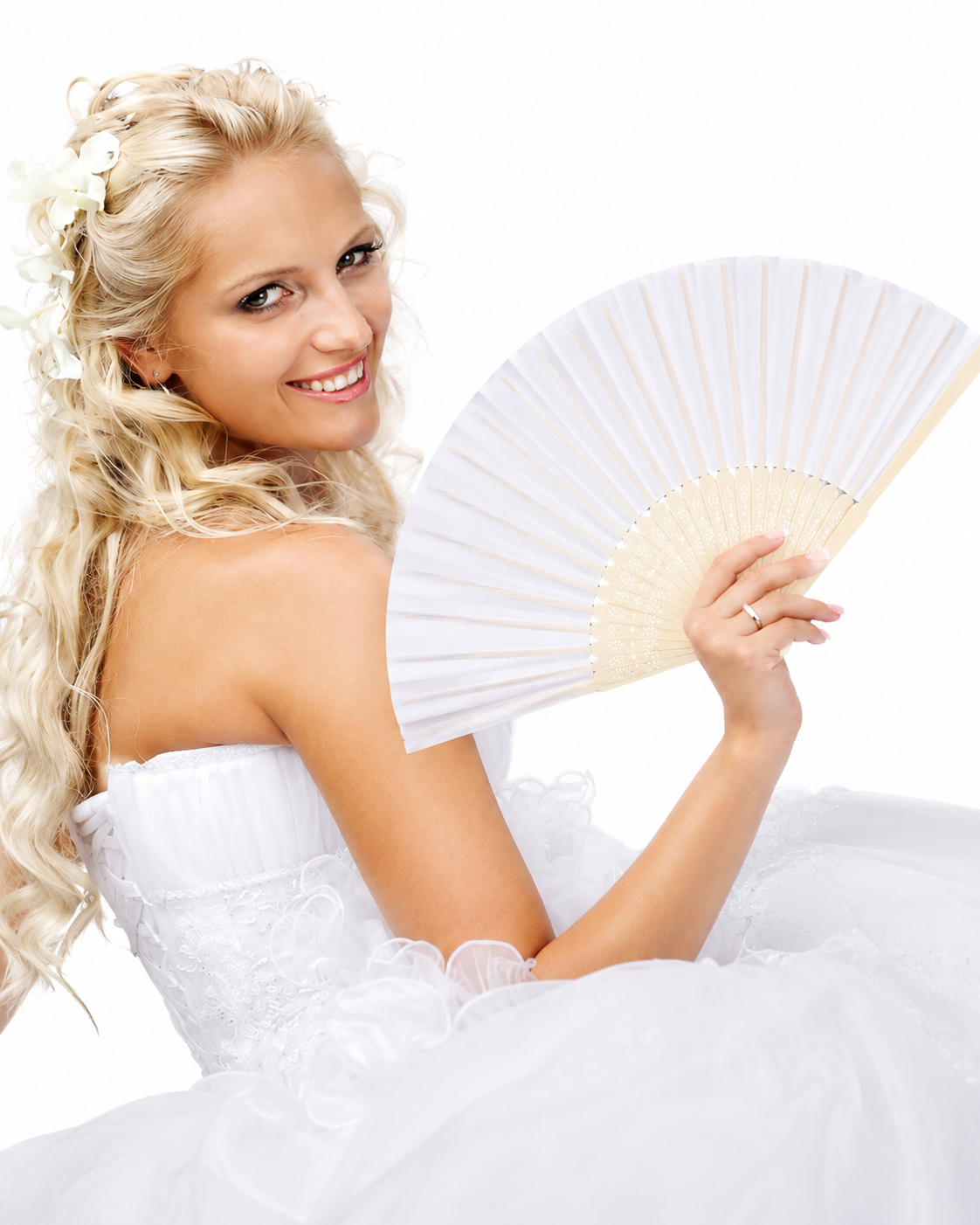 White Folding Hand Fan Set thumb 2