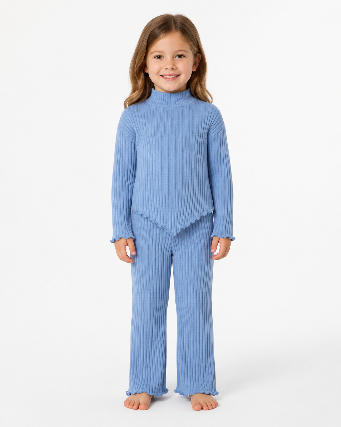 Toddler Girls Blue Ribbed Turtleneck Top & Pants Set thumb 2