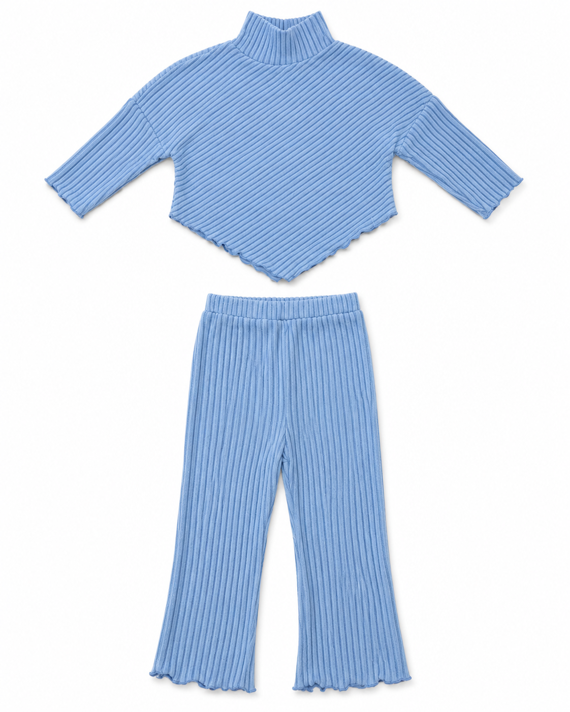 Toddler Girls Blue Ribbed Turtleneck Top & Pants Set