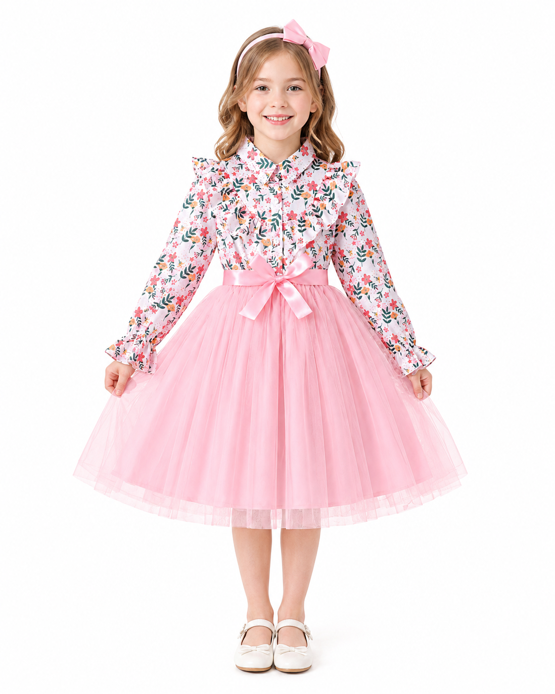 Tween Girls Floral Long Sleeve Mesh Dress thumb 2