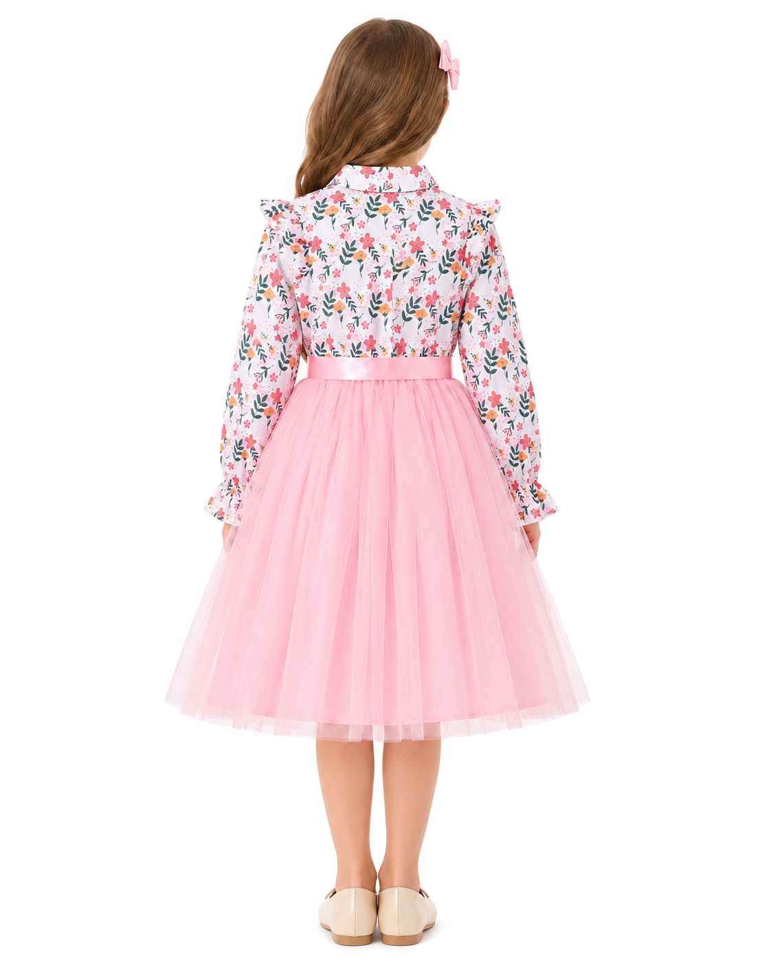 Tween Girls Floral Long Sleeve Mesh Dress thumb 3