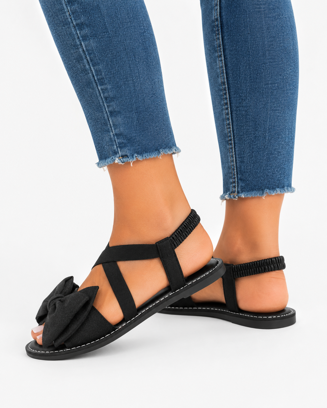 Women’s Black Bow Flat Sandals thumb 3