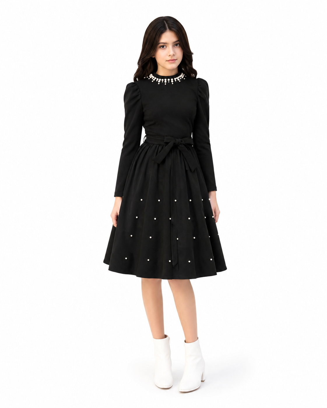 Tween Girl Pearl Embellished Puff Sleeve Dress thumb 2