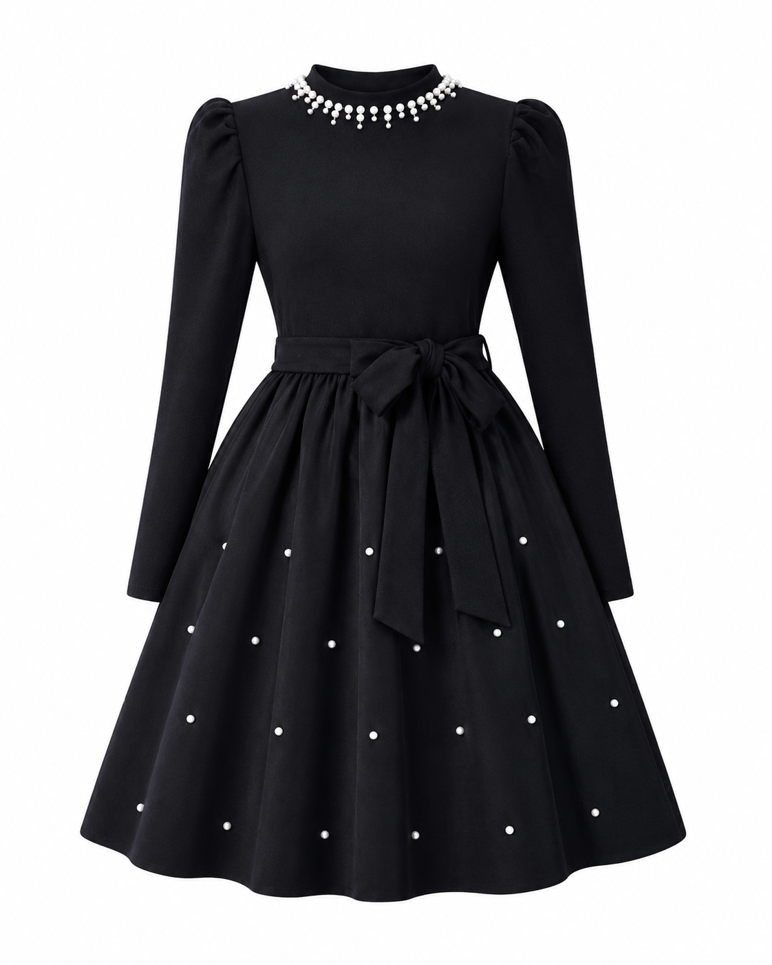 Tween Girl Pearl Embellished Puff Sleeve Dress