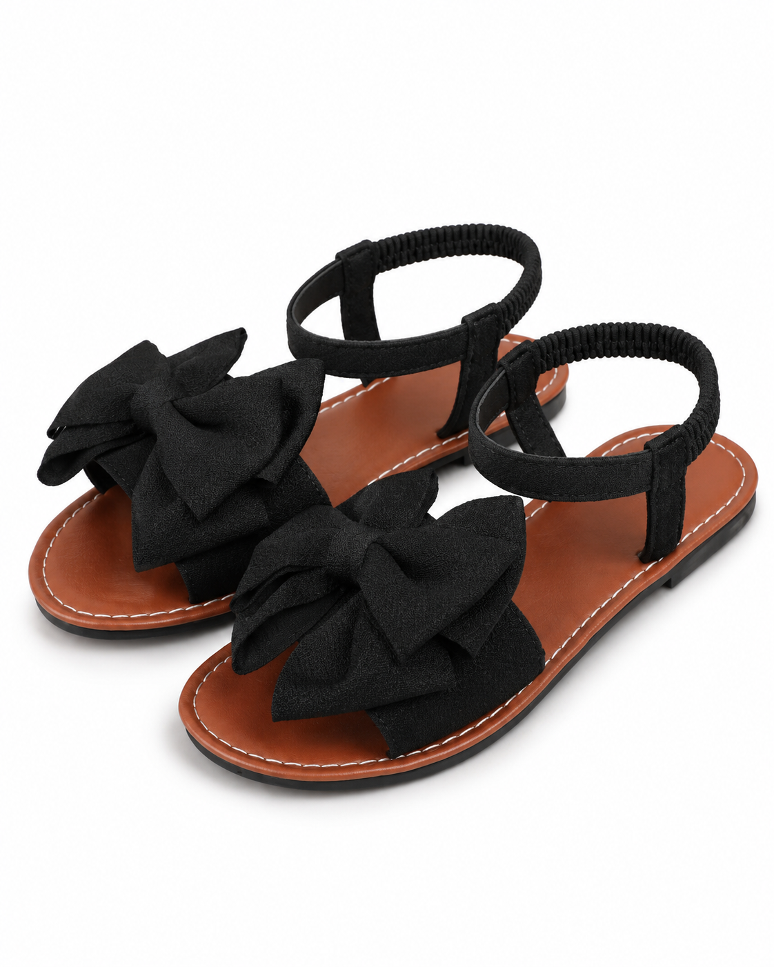 Plus Size Black Bow Flat Sandals