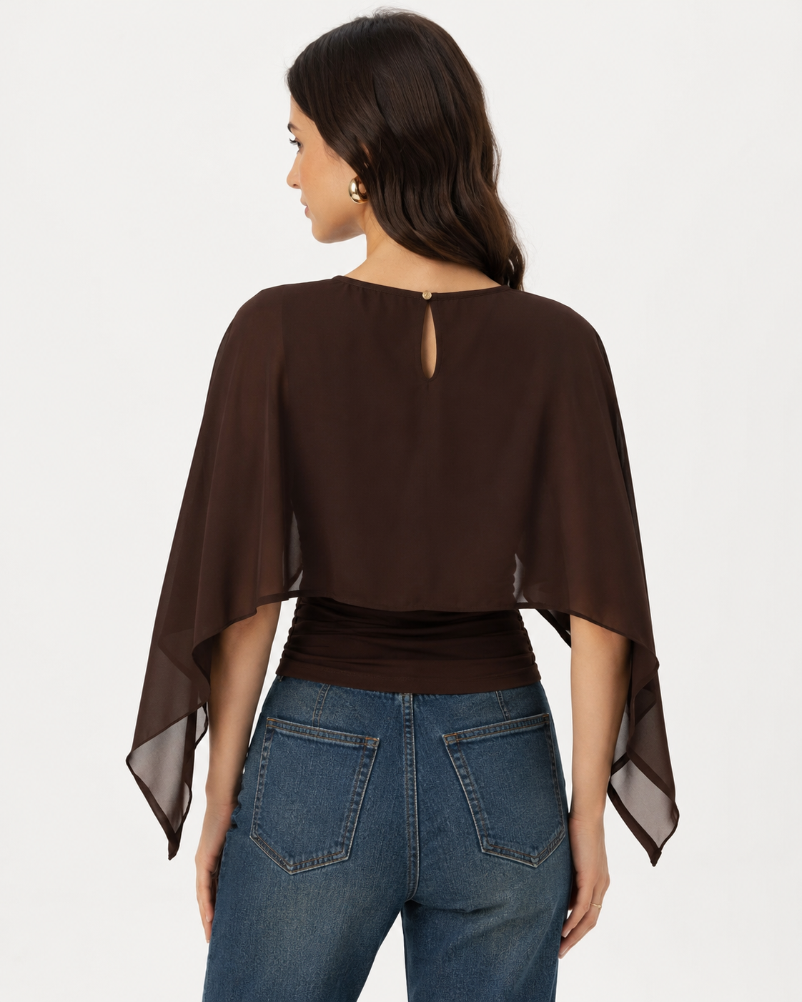 Women Brown Chiffon Cape Overlay Top thumb 3