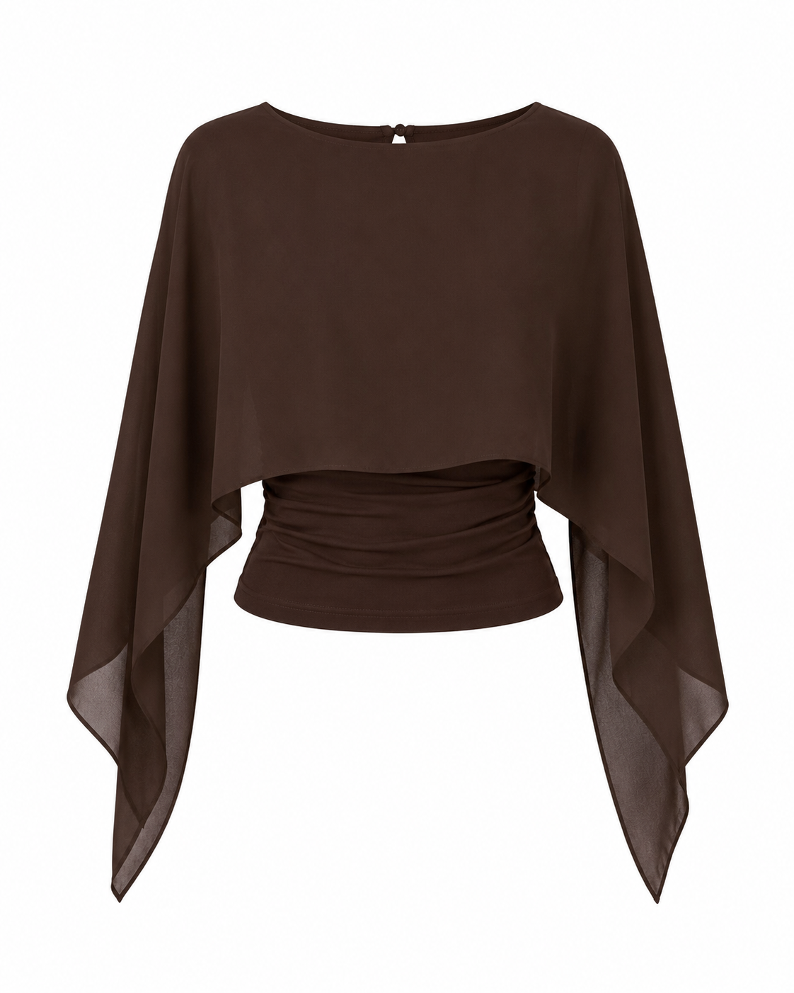 Women Brown Chiffon Cape Overlay Top