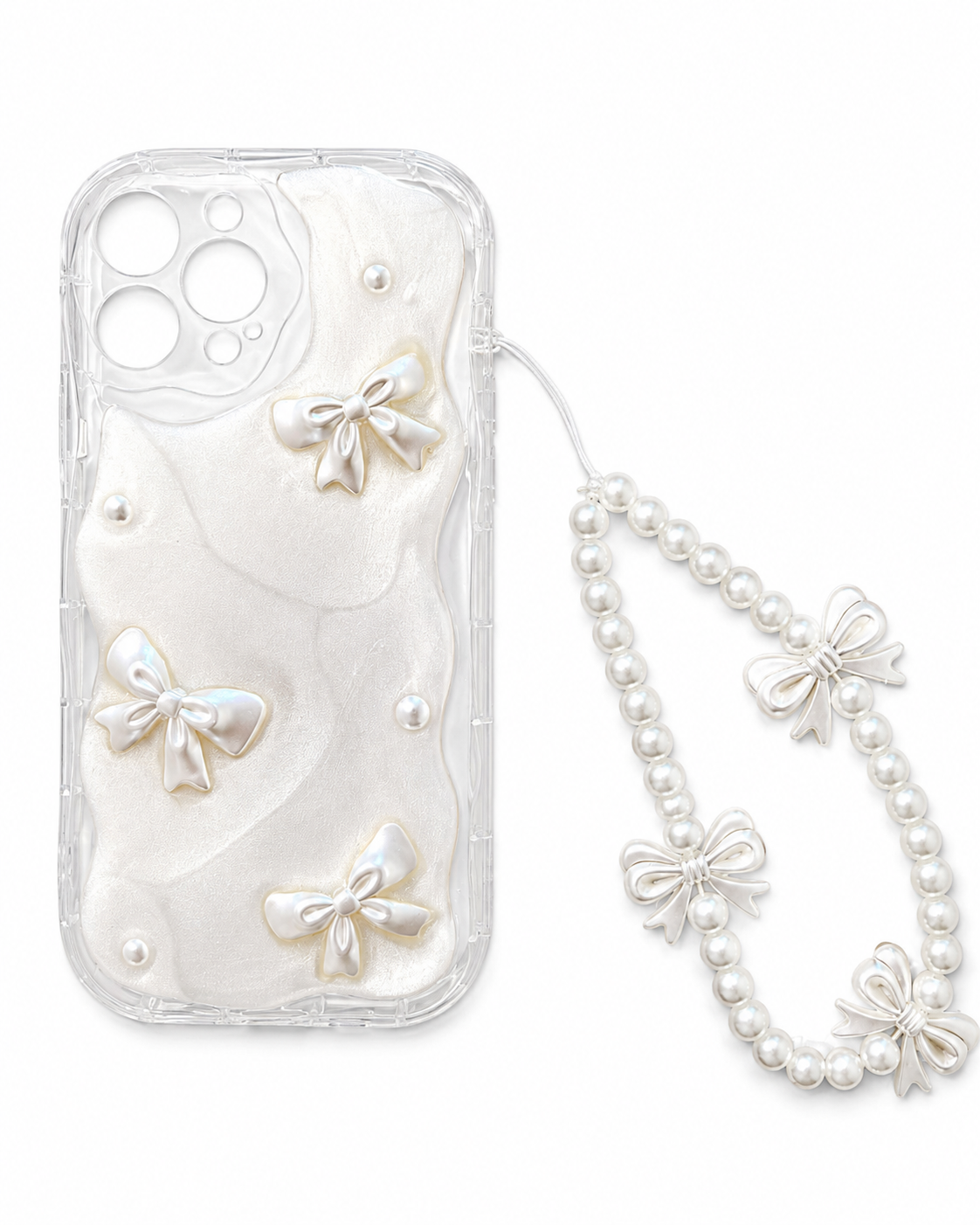 Pearl Bow iPhone Case with Wrist Strap