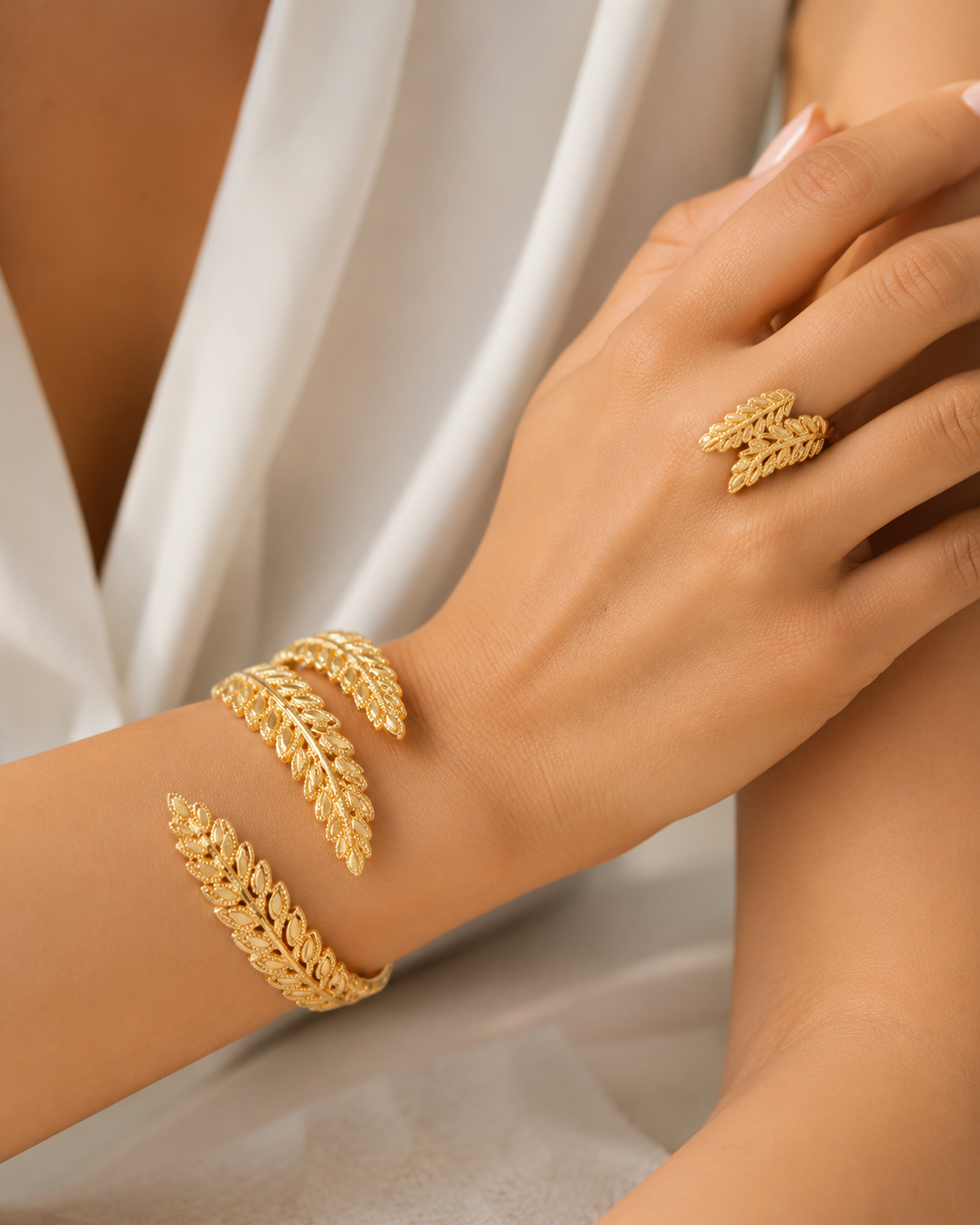 Fashion Wheat Design Cuff Bangle & Ring Set thumb 2