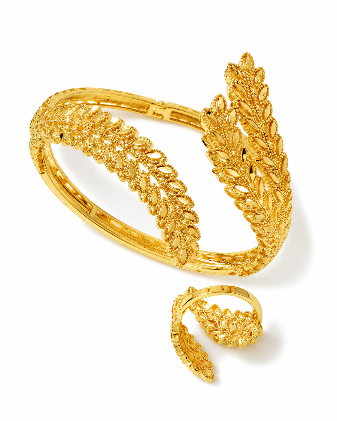 Fashion Wheat Design Cuff Bangle & Ring Set