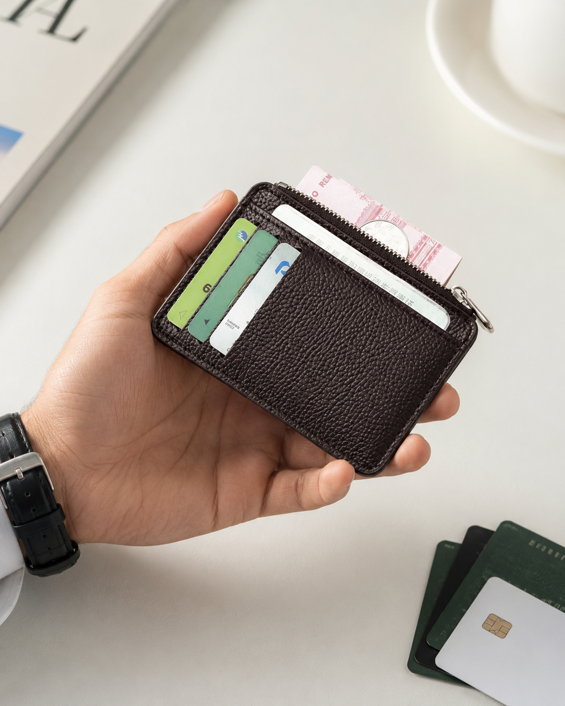 9-Slot Ultra-Thin Zipper Credit Card Holder / Men’s Wallet thumb 2