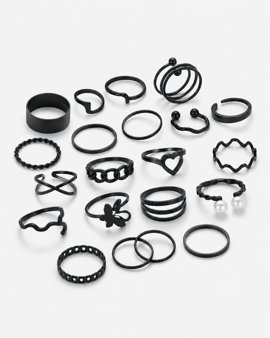 Black Punk Stackable Ring Set