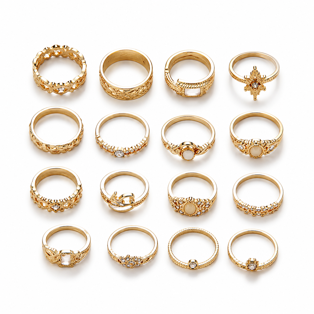 16-Piece Gold Sparkling Ring Set