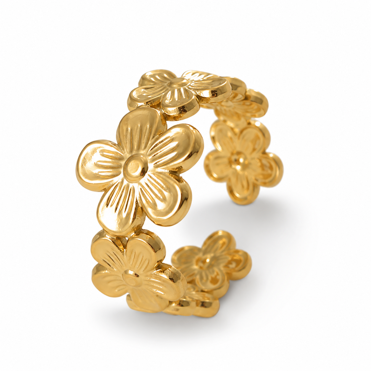 Gold Flower Decor Cuff Ring